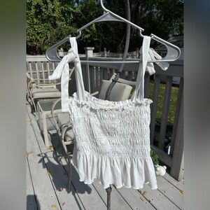 Altar’d State Crop Top M Tie Strap Smocked Feminine Coquette Clean Girl